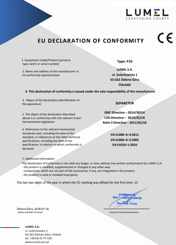 giấy chứng nhận đáp ứng tiêu chuẩn EU của hãng Lumel