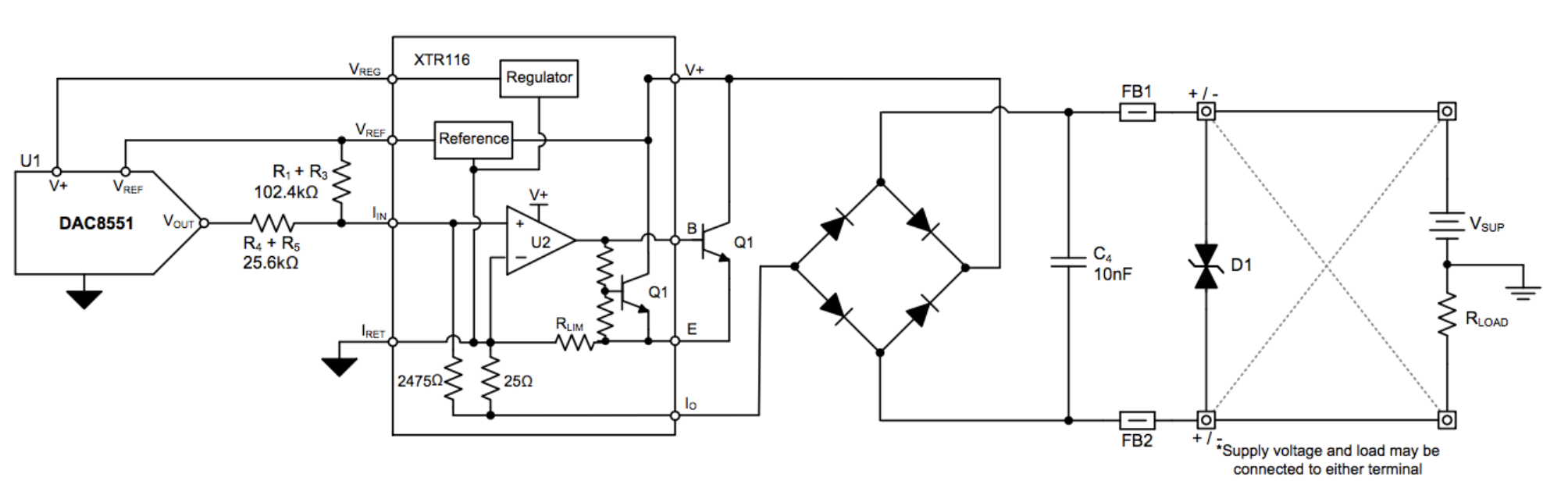 Sơ đồ mạch xử lý nhiễu tín hiệu analog 4-20mA 2 dây.