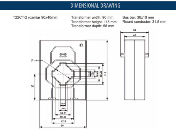 Sơ đồ cấu tạo của CT dòng AC ra 4-20mA T22CT Lumel.