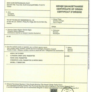 Giấy chứng nhận xuất xứ từ nhà máy của cảm biến cánh quay chịu nhiệt độ cao.